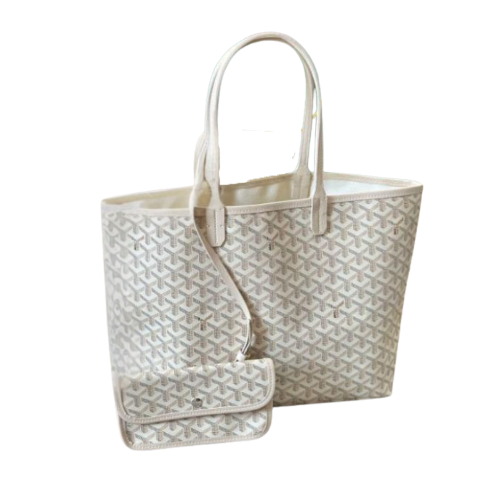 PM Sand Goyardine Canvas Leather Tote Bag