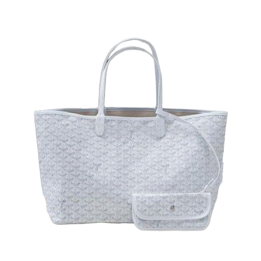 PM White Goyardine Canvas Leather Tote Bag