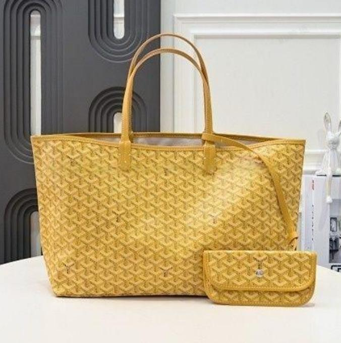 PM Yellow Goyardine Canvas Leather Tote Bag with Detachable Pochette