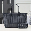 PM Black Goyardine Coated canvas with Leather Trim Tote Bag