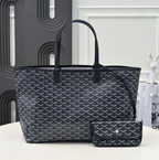 PM Black Goyardine Coated canvas with Leather Trim Tote Bag