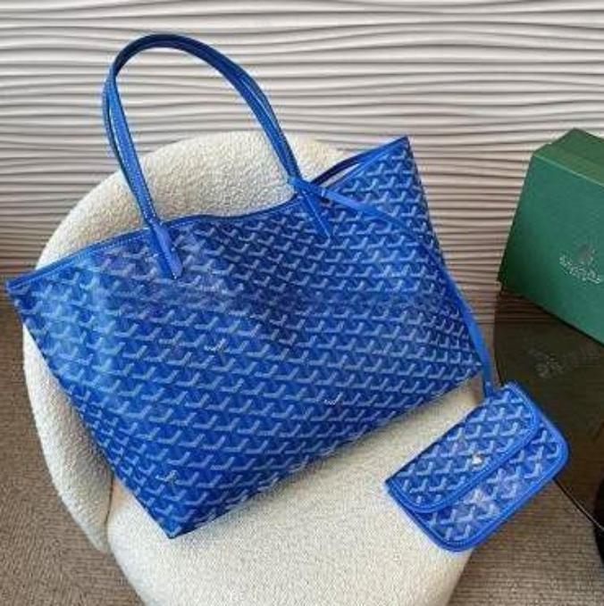 PM Blue Goyardine Canvas Tote Bag