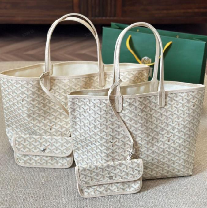 PM Sand Goyardine Canvas Leather Tote Bag