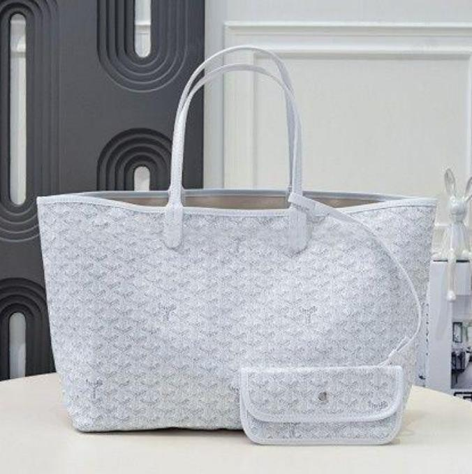 PM White Goyardine Canvas Leather Tote Bag