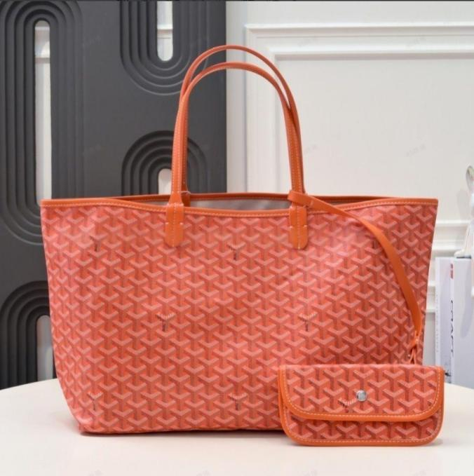 PM Orange Goyardine Canvas Leather Tote Bag