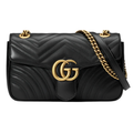 GG Black Quilted Leather Multi-Size Handbags with Antique Gold-Tone Double G Closure Buckle