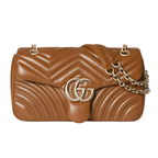 GG Brown Leather Shoulder Bag with Antique Gold-Tone Double G Closure Buckle