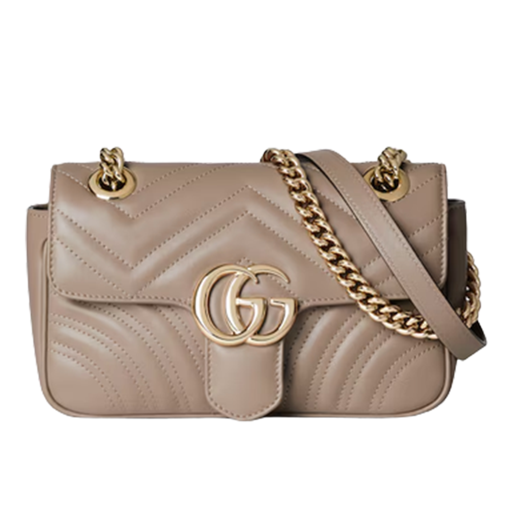 GG Marment Dusty Pink Leather Shoulder Bag with Antique Gold-Tone Double G Buckle