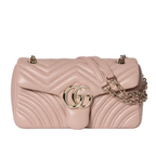 GG Marment Light Pink Chevron Leather Handbag with Antique Gold-Tone Double G Buckle