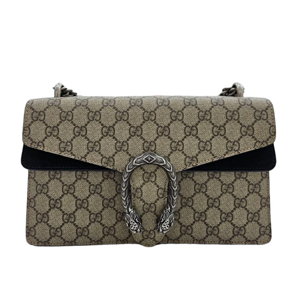 GG Black Suede Supreme Dionysus Shoulder Bag Set with Signature Tiger Head Closure