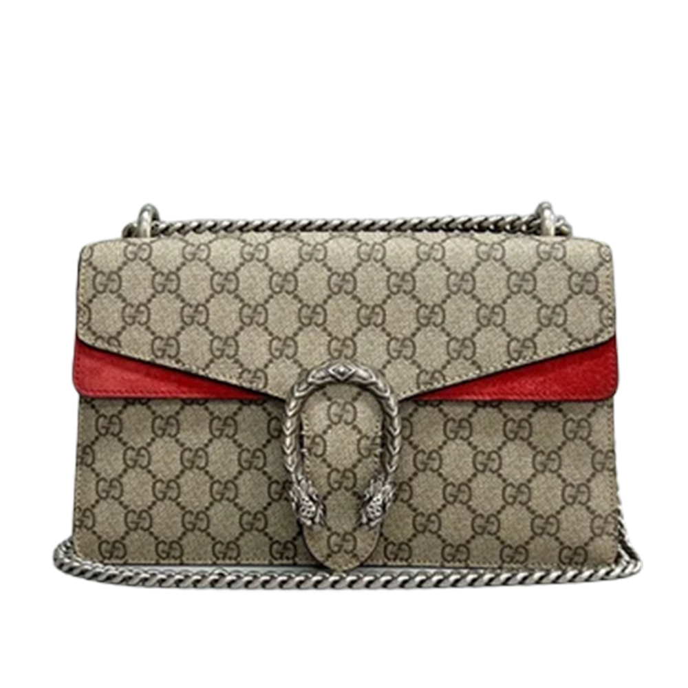 GG Red Leather Trim Supreme Dionysus Shoulder Bag Set with Signature Tiger Head Closure