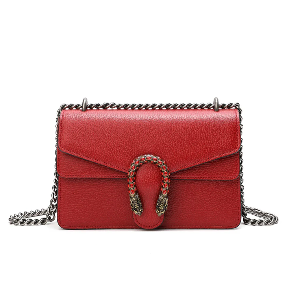GG Dionysus Supreme Solid Red Shoulder Bag Set with Textured Tiger Head Buckle