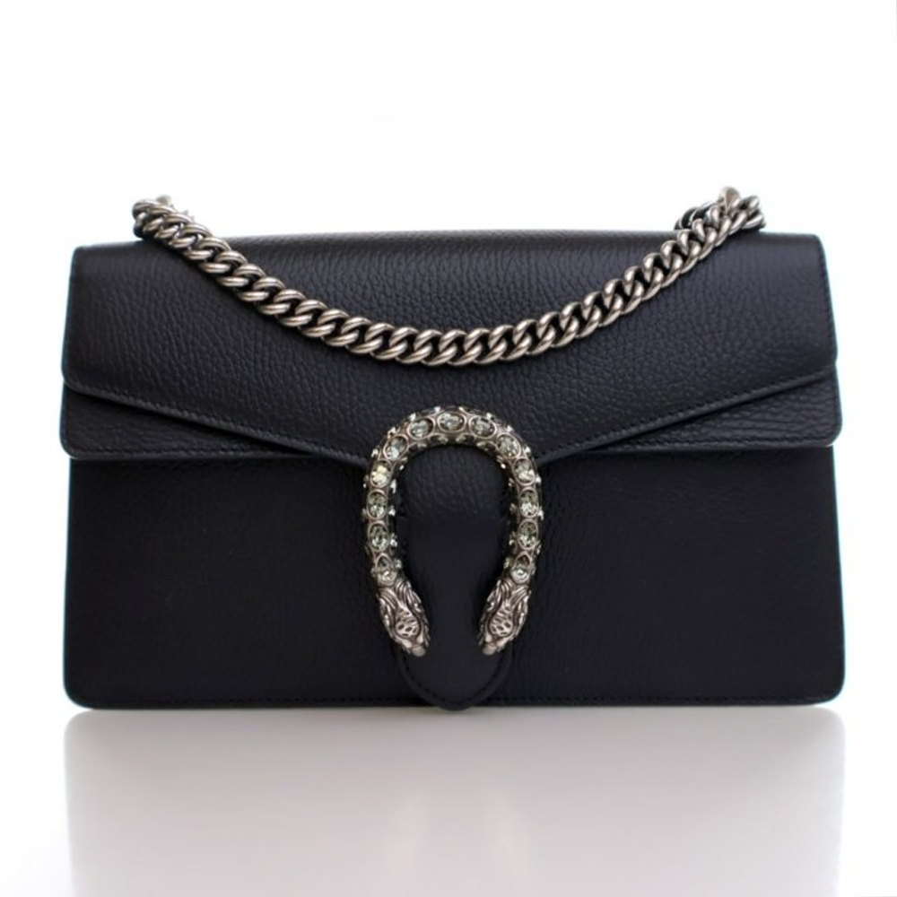 GG Dionysus Black Shoulder Bag in Various Sizes, & Signature Tiger Head Closure