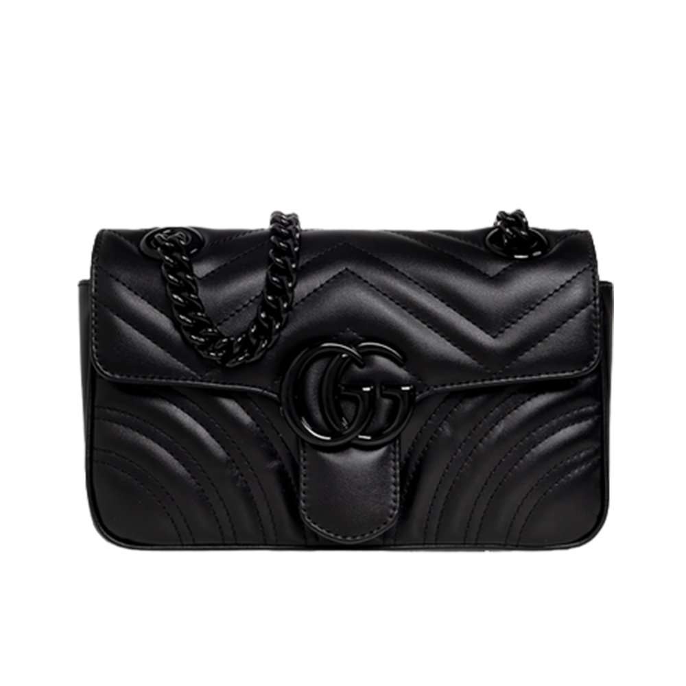 GG Marment Black Quilted Leather Multi Sizes Handbags with Double G Closure Buckle