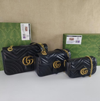 GG Black Quilted Leather Multi-Size Handbags with Antique Gold-Tone Double G Closure Buckle