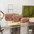 GG Marment Light Pink Chevron Leather Handbag with Antique Gold-Tone Double G Buckle