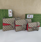GG Red Leather Trim Supreme Dionysus Shoulder Bag Set with Signature Tiger Head Closure