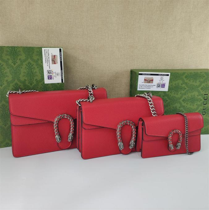 GG Dionysus Supreme Solid Red Shoulder Bag Set with Textured Tiger Head Buckle