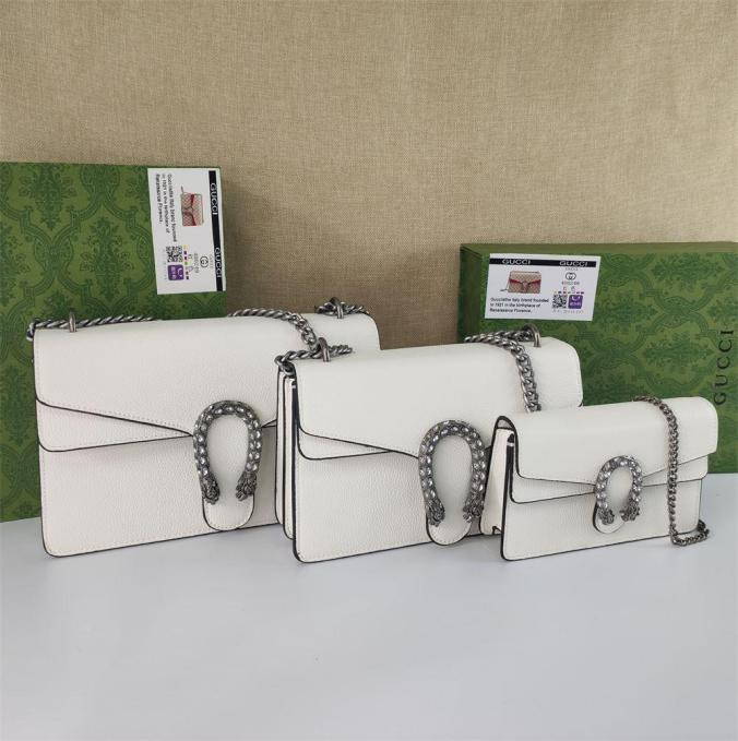 GG Dionysus Supreme Solid White Luxury Multi Sizes Handbags with Metal Tiger Head Buckle
