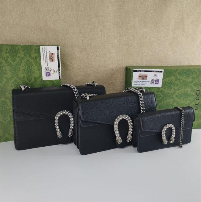 GG Dionysus Black Shoulder Bag in Various Sizes, & Signature Tiger Head Closure