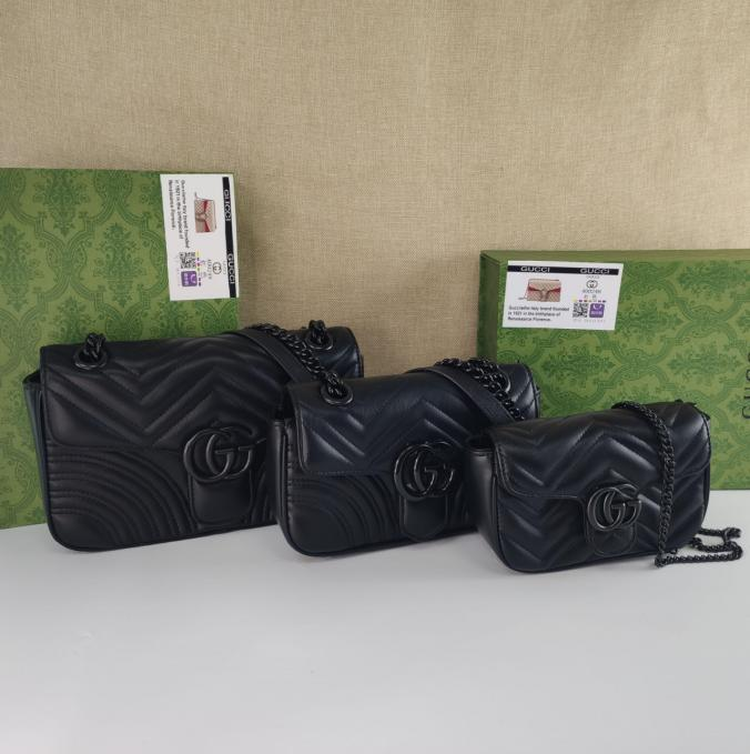 GG Marment Black Quilted Leather Multi Sizes Handbags with Double G Closure Buckle