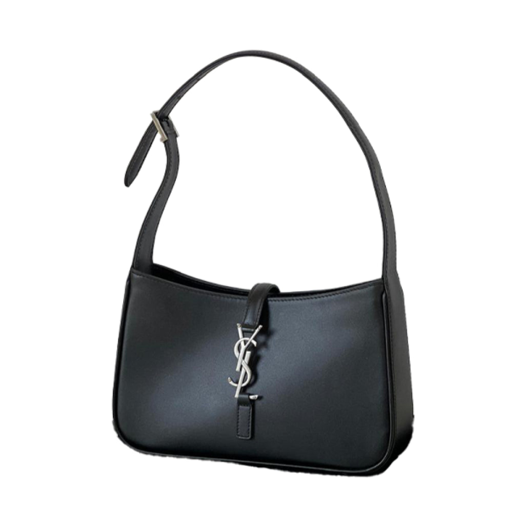 5 à 7 Black & Silver Shiny Leather Monogram hook-Hobo Handbag