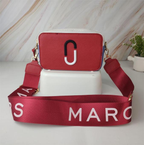 Marc Jacobs The Snapshot DTM Red Crossbody Camera Leather Crossbody Bag with White & Black Double "J" Logo