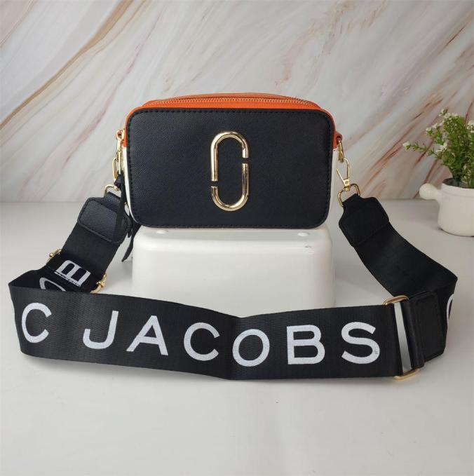 Marc Jacobs The Snapshot DTM Black Orange Camera Leather Crossbody Bag with Gold Double "J" Logo