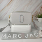 Marc Jacobs The Snapshot DTM Grey Chalk Camera Leather Crossbody Bag with Same Color Double "J" Logo