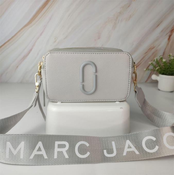 Marc Jacobs The Snapshot DTM Grey Chalk Camera Leather Crossbody Bag with Same Color Double "J" Logo