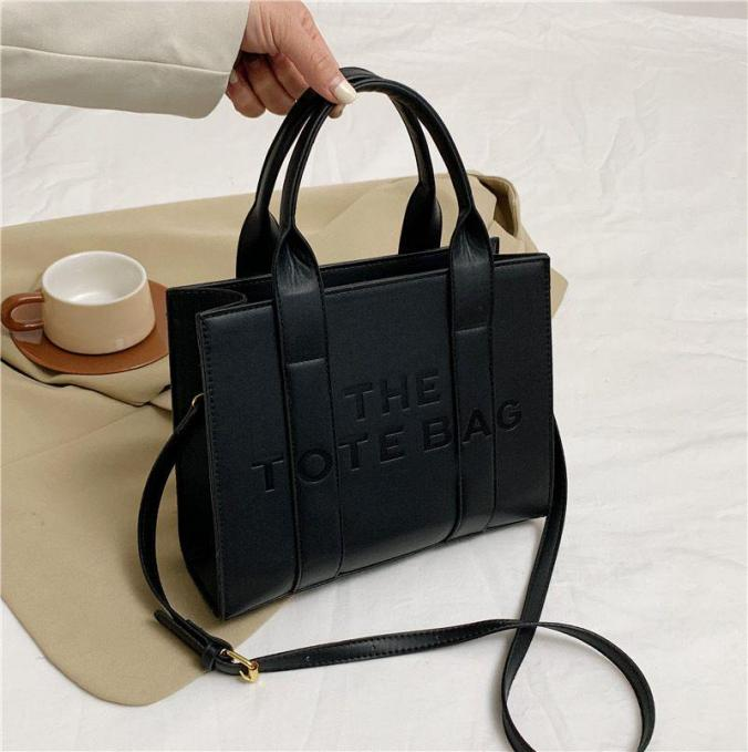 "The Tote Bag Marc Jacobs" Printed Traveler Black Leather Tote Bag