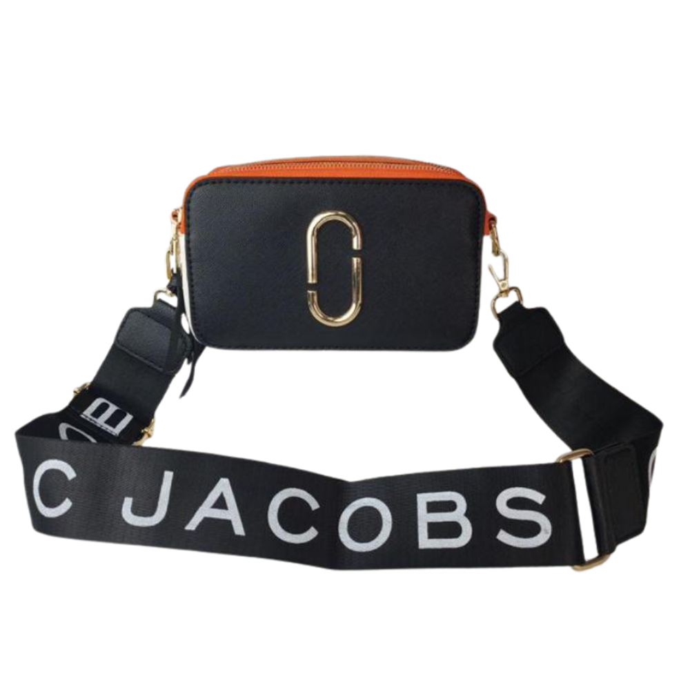 Marc Jacobs The Snapshot DTM Black Orange Camera Leather Crossbody Bag with Gold Double "J" Logo