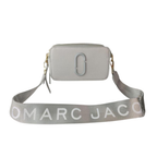 Marc Jacobs The Snapshot DTM Grey Chalk Camera Leather Crossbody Bag with Same Color Double "J" Logo