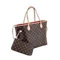LV Neverfull MM Monogram Canvas Red Textile Lining Tote Bag