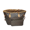 LV Neverfull MM Monogram Coated Canvas Gold-color Lining Tote Bag Pouch
