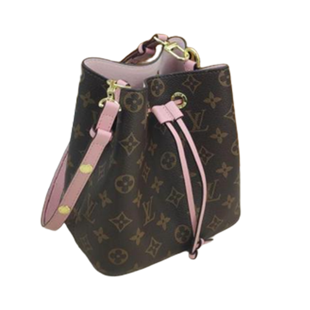 LV NéoNoé MM Monogram Canvas with Rose Poudré Pink Leather Bucket Bag