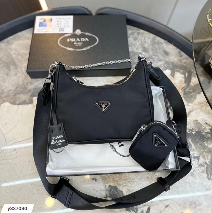 Prada Re-Edition 2005 Re-Nylon Black Shoulder Bag with Poch
