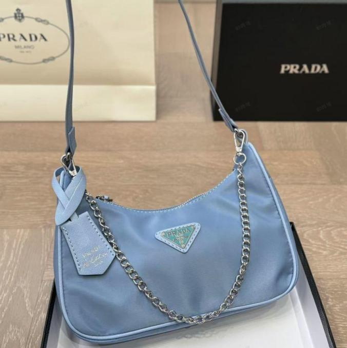 Prada Re-Edition 2005 Light Blue Re-Nylon & Leather Bag
