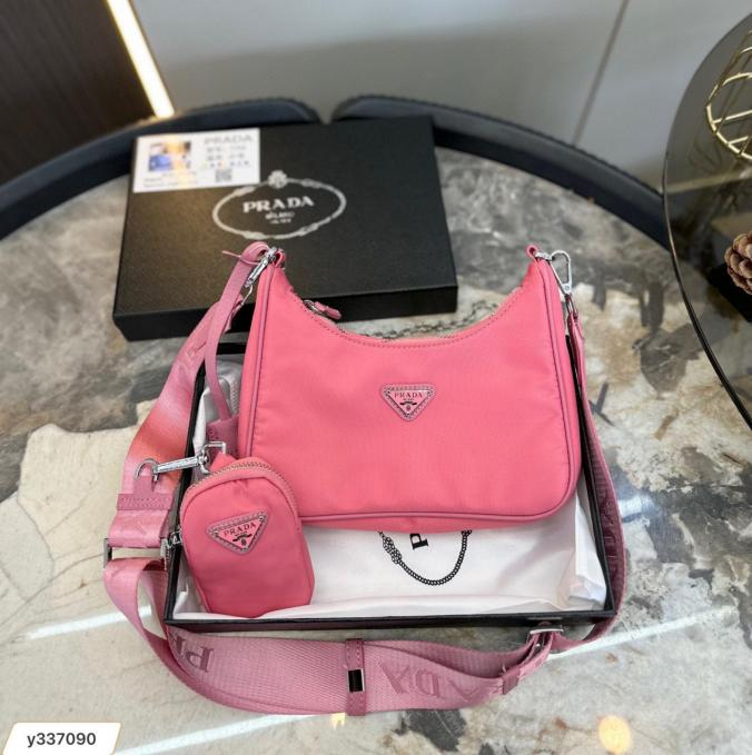 Prada Re-Edition 2005 Pink Nylon Luxury Leather Bag with Pouch