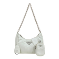 Prada Re-Edition 2005 Re-Nylon White Saffiano Leather Shoulder Bag with Poch