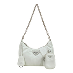 Prada Re-Edition 2005 Re-Nylon White Saffiano Leather Shoulder Bag with Poch