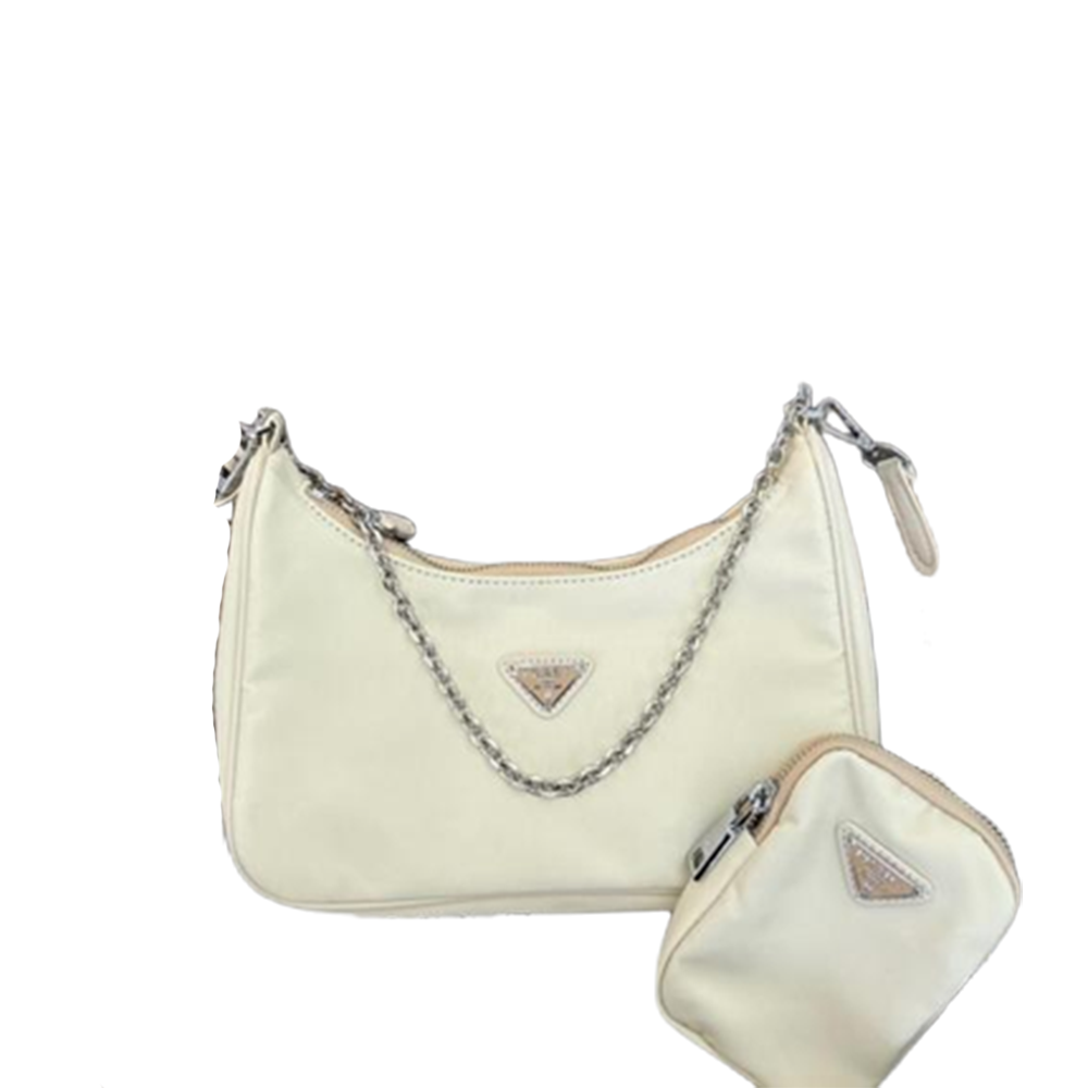 Prada Re-Edition 2005 Half White Nylon Leather Shoulder Bag with Poch