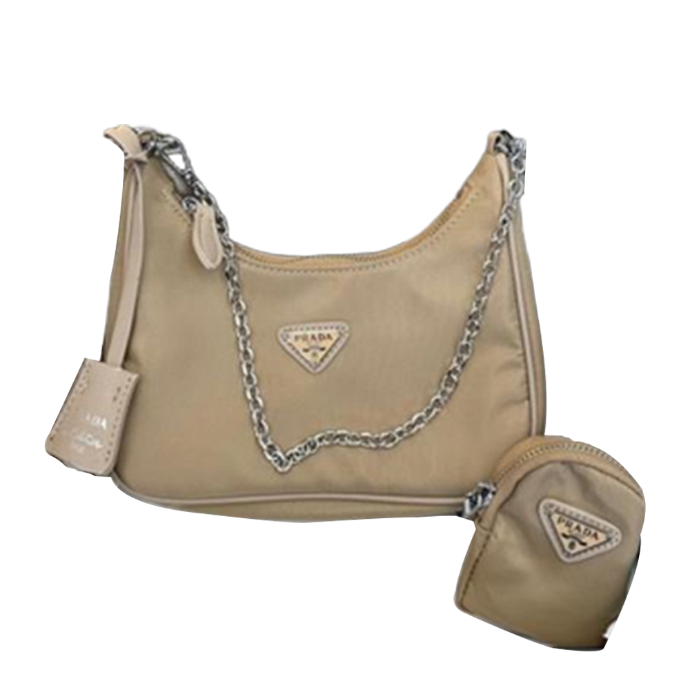 Prada Re-Edition 2005 Brown Tessuto Nylon Luxury Leather Bag with Poch