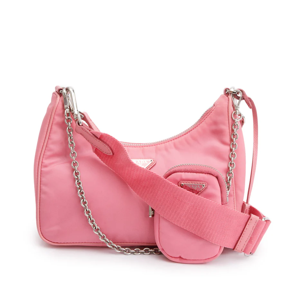 Prada Re-Edition 2005 Pink Nylon Luxury Leather Bag with Pouch