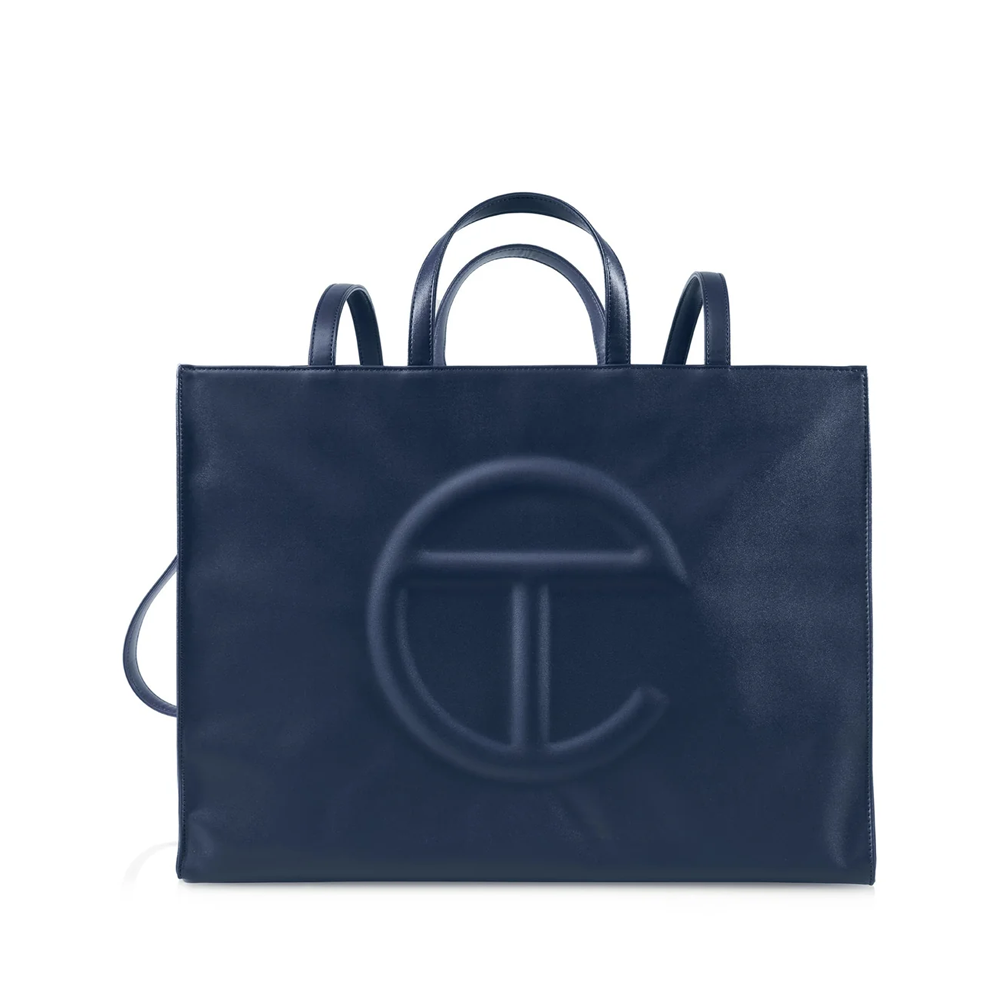 Navy Blue Telfar Embossed Same Color Logo Crossbody Bag