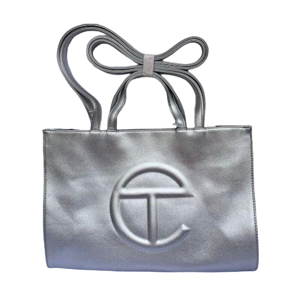 Telfar Metallic SIlver Embossed Crossbody Bag