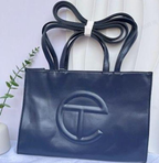 Navy Blue Telfar Embossed Same Color Logo Crossbody Bag