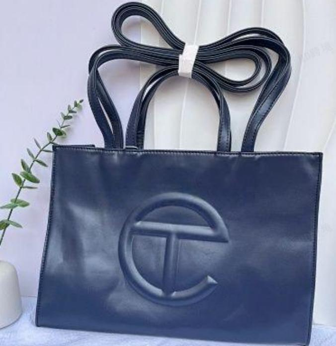 Navy Blue Telfar Embossed Same Color Logo Crossbody Bag