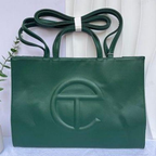Dark Leaf Green Telfar Embossed Same Color Logo Crossbody Bag