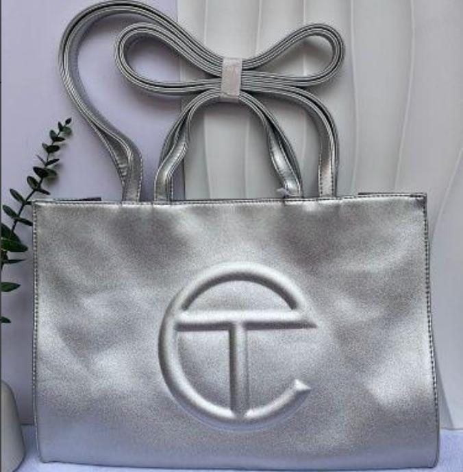 Telfar Metallic SIlver Embossed Crossbody Bag